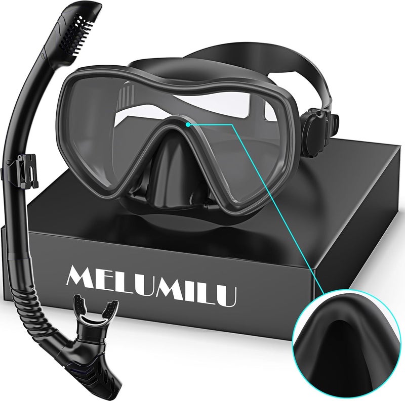 MELUMILU Snorkeling Gear for Adults, Dry Snorkel Set 180° Panoramic Wide View Anti-Fog Scuba Diving Mask, Professional Snorkel Gear for Free Breathing, Swimming, Diving, Nose Upgrade 2.0 - Image 1